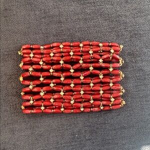 Red Woven Stretch Bracelet with Gold and zirconia Accents
